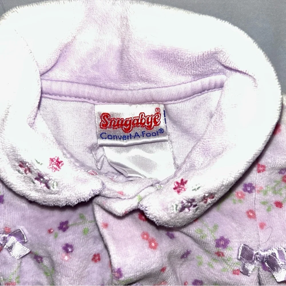 Vintage Snugabye Convert-A-Foot Baby Girl Sleeper‎ Purple Flowers 6m